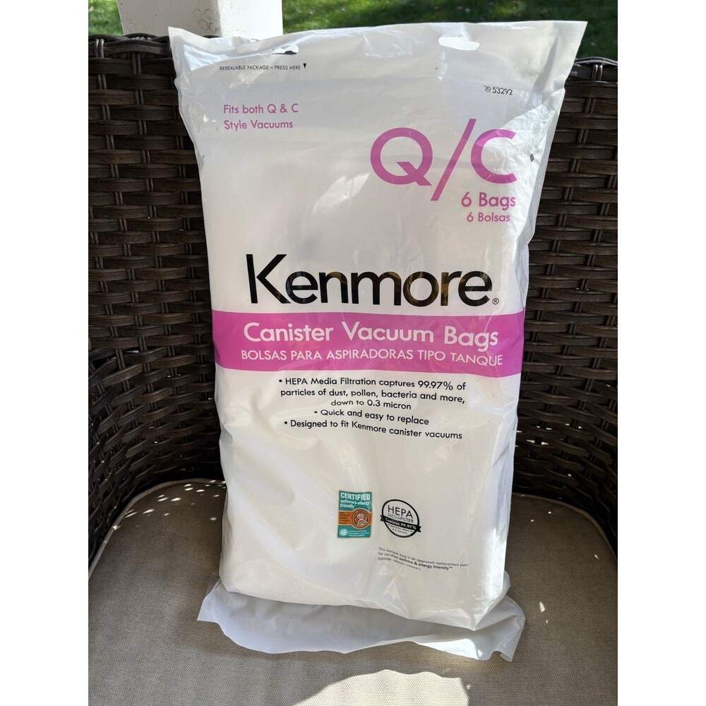 Kenmore Q/C Canister Vacuum Cleaner Bags, 6-Pack, HEPA Filters, 20-53292 SEALED
